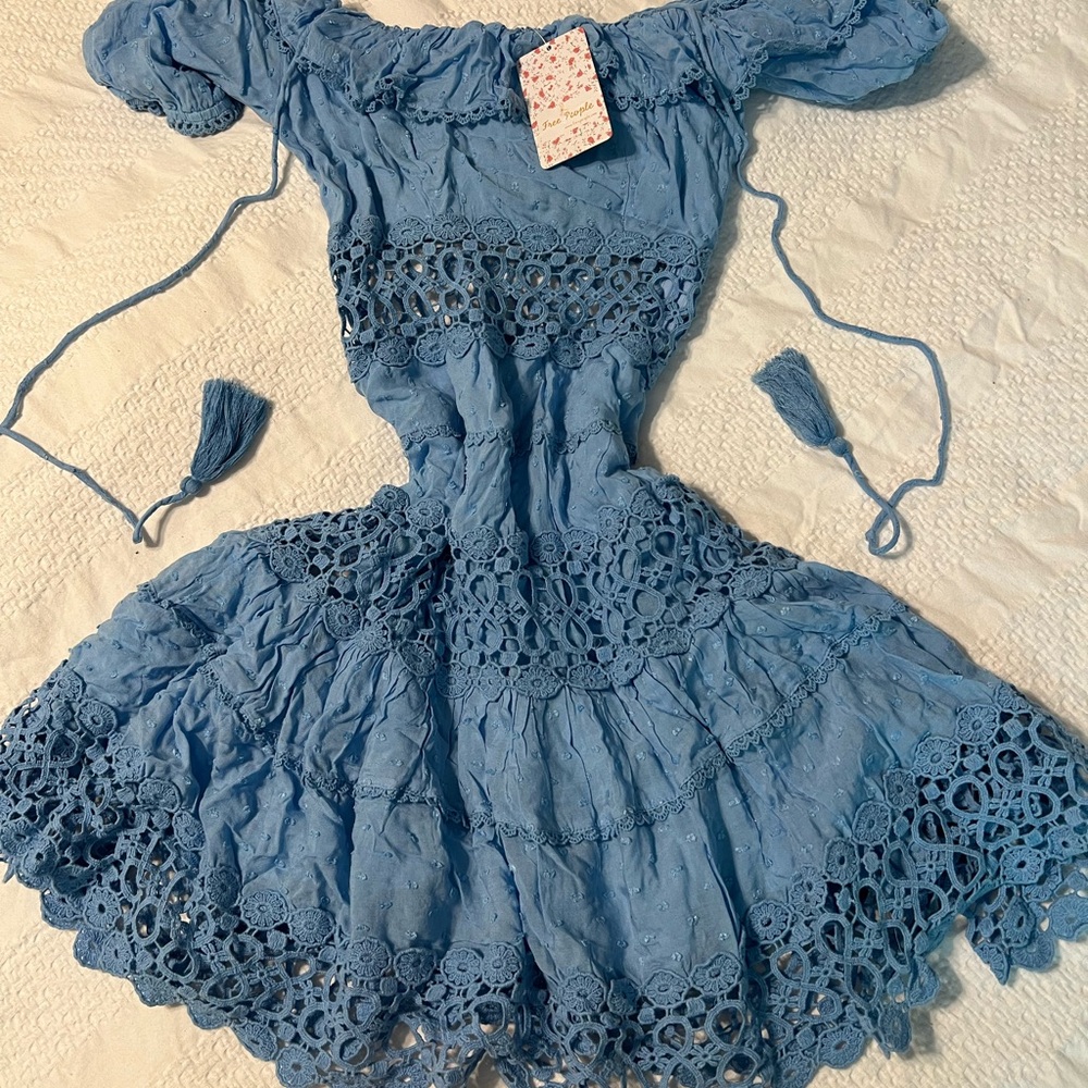 Free People Dress I Free People Cruel Intentions Cornflower Blue Lace Mini Dress